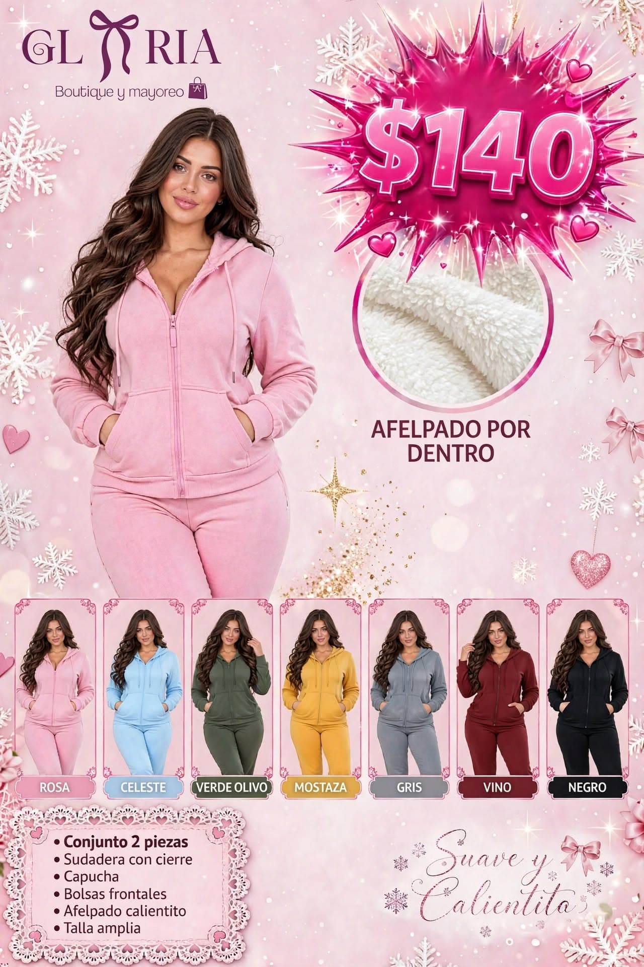 Conjunto afelpado de 2 piezas con sudadera y pants