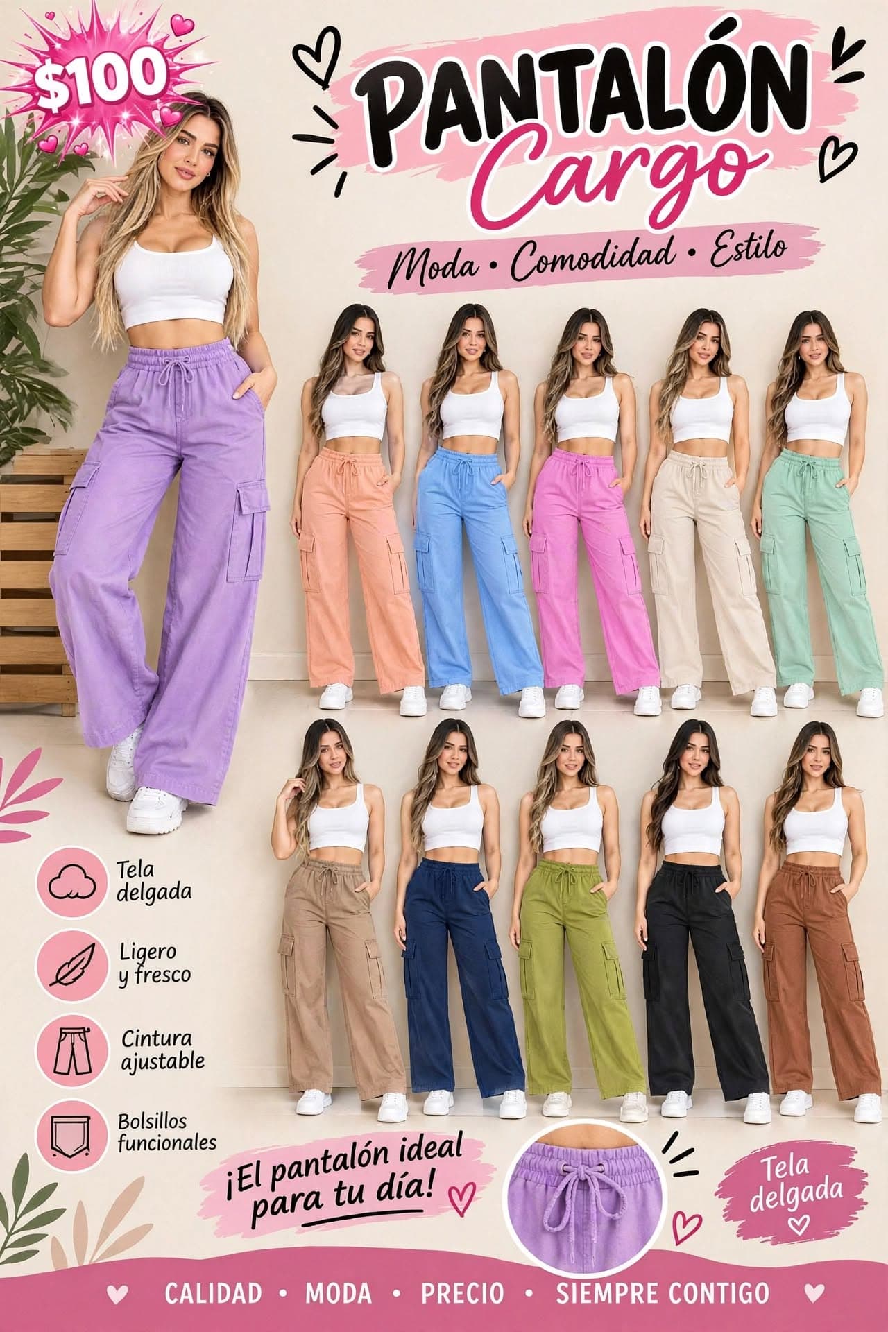 Pantalón cargo para mujer