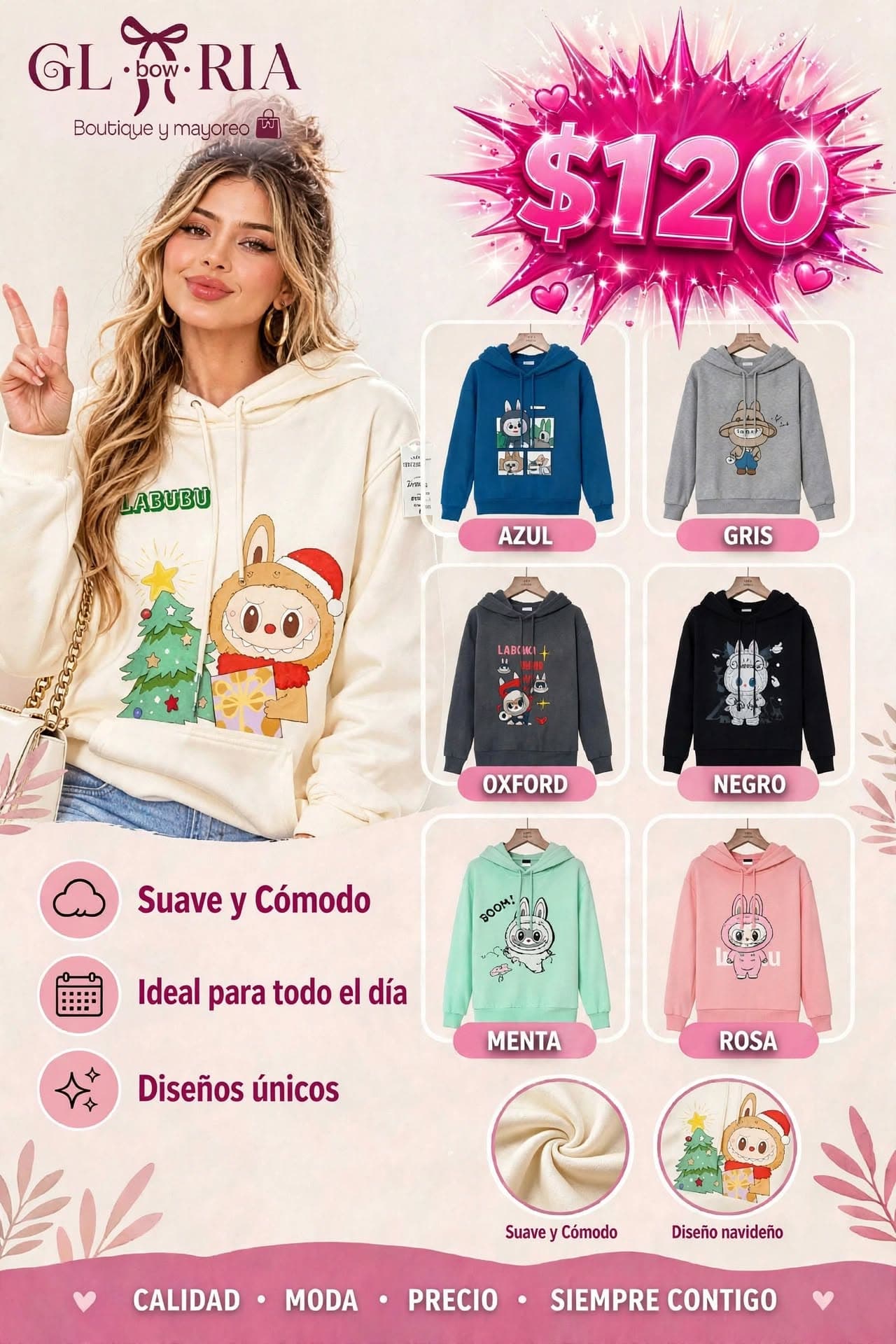 Sudadera con capucha estampado Labubu navideño